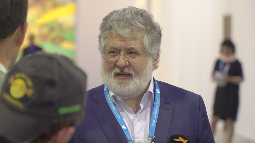 Ukrainian oligarch Ihor Kolomoisky speaks to journalists at Mystetskyi Arsenal building in Kyiv, Ukraine on September 13.