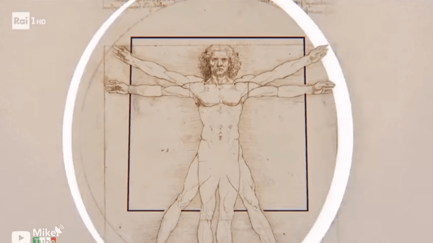 «Вітрувіанська людина» італійського художника Леонардо да Вінчі у заставці до прямих трансляцій Олімпійських ігор на телеканалі Rai.