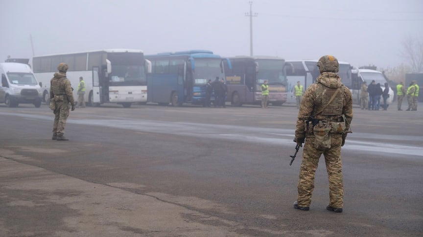 Ukrainian servicemen on the day of prisoner exchange near the Mayorske checkpoint, Donetsk region, December 29, 2019