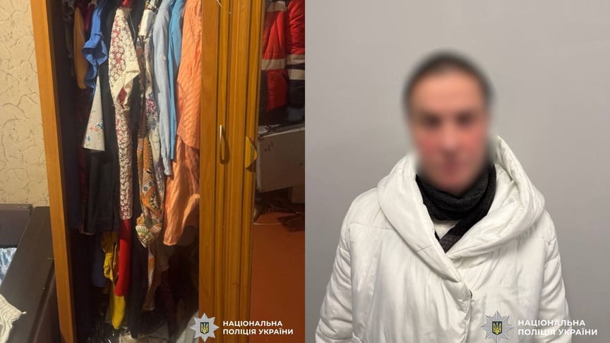 Підозрювана та шафа, у якій вона нібито ховала тіло померлого сина