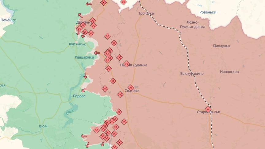 Линия боестолкновения на карте DeepState по состоянию на 2 апреля 2026 года