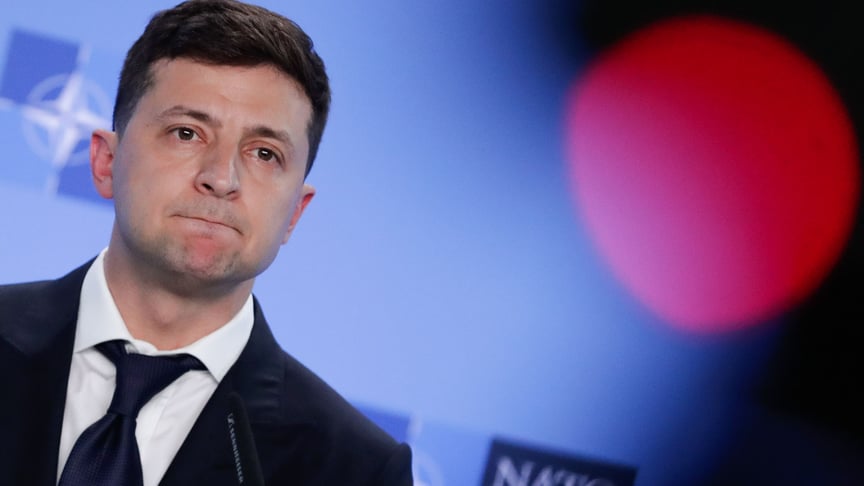 Ukrainian President Volodymyr Zelenskyy speaks at a press conference at the NATO headquarters in Brussels, Belgium on June 4, 2019.