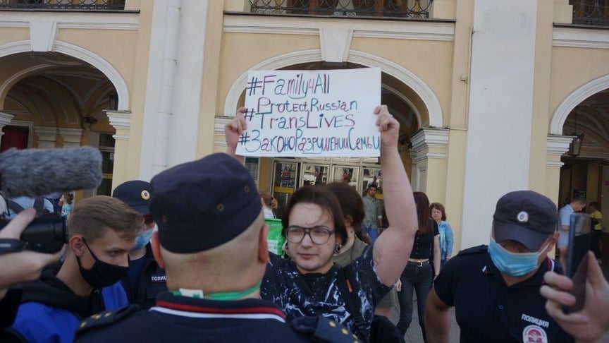 LGBT+ Faction activists staged single pickets against a bill that proposes a major rollback of trans rights.