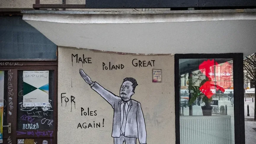 Малюнок з Ілоном Маском на будівлі у Варшаві Малюнок з Ілоном Маском на будівлі у Варшаві