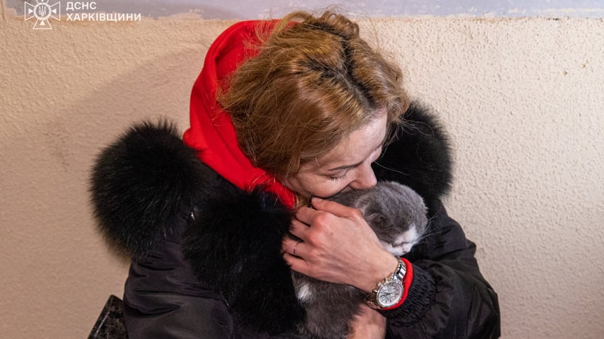 Ілюстративне фото. Жінка тримає кота під час російських атак по Харкову