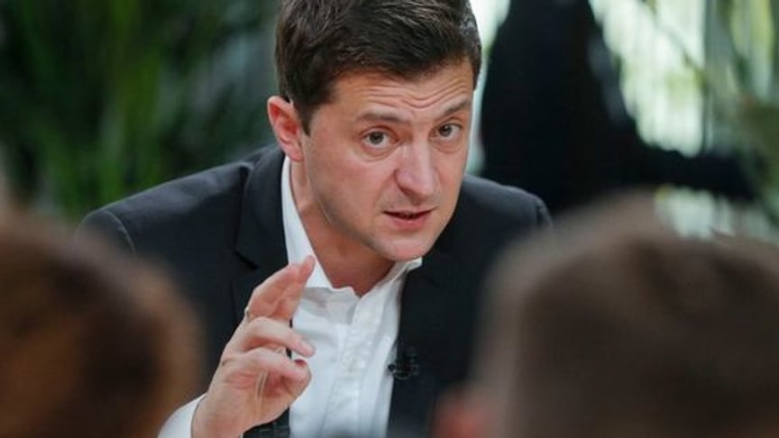 The President of Ukraine Volodymyr Zelenskyy speaks to journalist during his 14-hour "press marathon" on October 10.