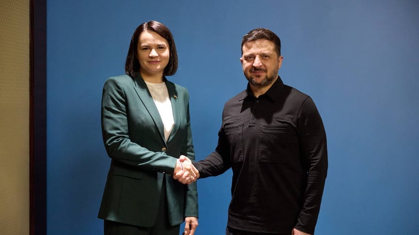 Президент України Володимир Зеленський та лідерка білоруської опозиції Світлана Тихановська Президент України Володимир Зеленський та лідерка білоруської опозиції Світлана Тихановська