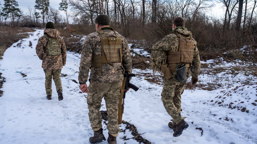 Українські солдати на лінії фронту з росією в січні 2022 році