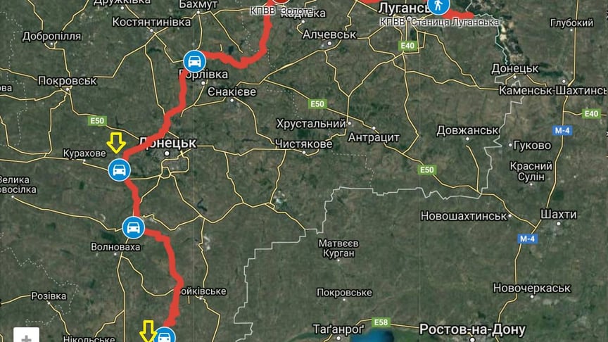 Червоним позначено приблизну лінію зіткнення, жовтим — приблизне місце обстрілів позицій ООС