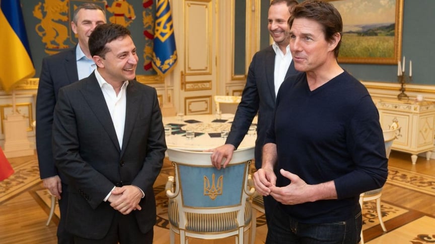 U.S. actor Tom Cruise (far right) meets the President of Ukraine Volodymyr Zelenskyy (center left) in Kyiv, Ukraine on September 30.