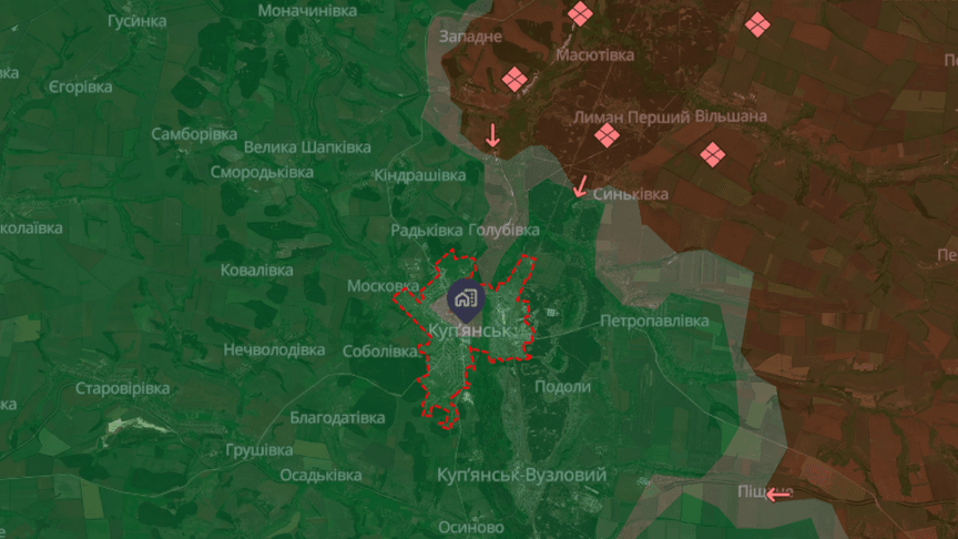 Ситуація довкола Куп'янська Харківської області на мапі DeepState станом на 23 квітня