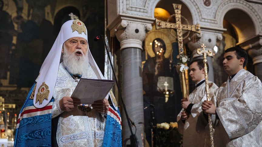 Патріарх Української православної церкви Київського патріархату (УПЦ КП) Філарет під час Різдвяного богослужіння у Володимирському соборі, Київ, Україна, 6 січня 2015 року