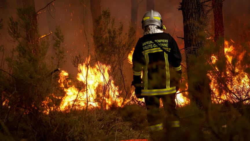 Пожежник стоїть неподалік від полум’я у Бордо, Франція, 26 липня 2026 року