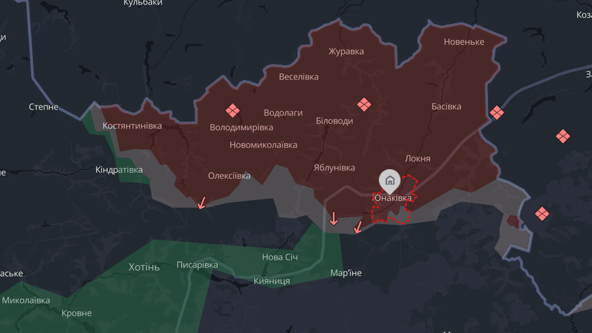 Село Юнаківка, яку на мапі DeepState позначено окупованою, хоч генерал Дмитро Волошин заперечує це Село Юнаківка, яку на мапі DeepState позначено окупованою, хоч генерал Дмитро Волошин заперечує це