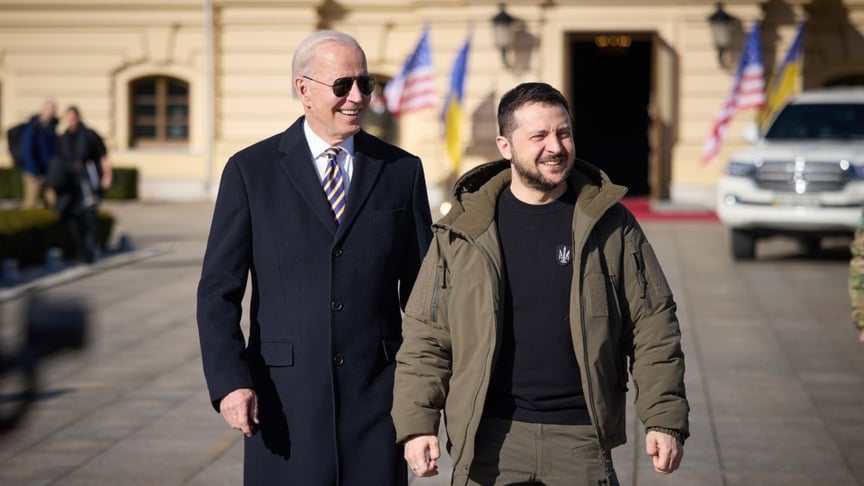 Джо Байден та Володимир Зеленський Президент США Джо Байден з українським колегою Володимиром Зеленським у Києві, 20 лютого 2023 року