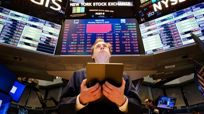 The New York Stock Exchange opens for trading, New York City, New York, USA. March 9, 2020. Stock market losses have totaled in the trillions for investors.