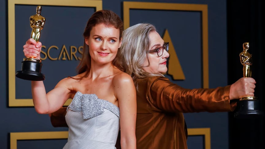 Ukrainian-born Elena Andreicheva (L) and Carol Dysinger, winners of the Oscar for Best Documentary Short Subject for 'Learning to Skateboard in a Warzone (If You're a Girl),' poses in the press room during the 92nd annual Academy Awards ceremony at the Dolby Theatre in Hollywood, California, USA, 09 February 2020.