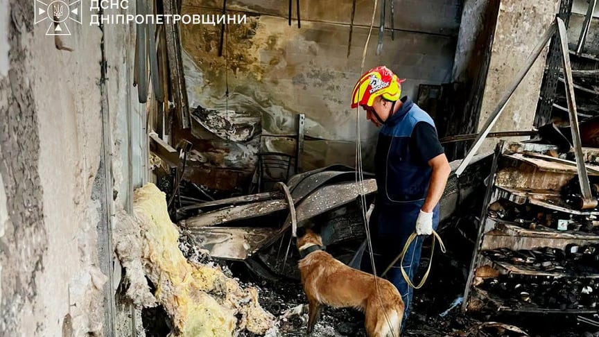 Собаки ДСНС шукають безвісти зниклих після російського удару по ТЦ «Сонячна галерея», Кривий Ріг, 24 серпня 2026 року Собаки ДСНС шукають безвісти зниклих після російського удару по ТЦ «Сонячна галерея», Кривий Ріг, 24 серпня 2026 року