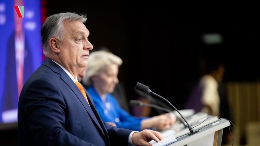 Прем’єр-міністр Угорщини Віктор Орбан виступає на підсумковій пресконференції саміту ЄС у Брюсселі, 19 грудня 2024 року
