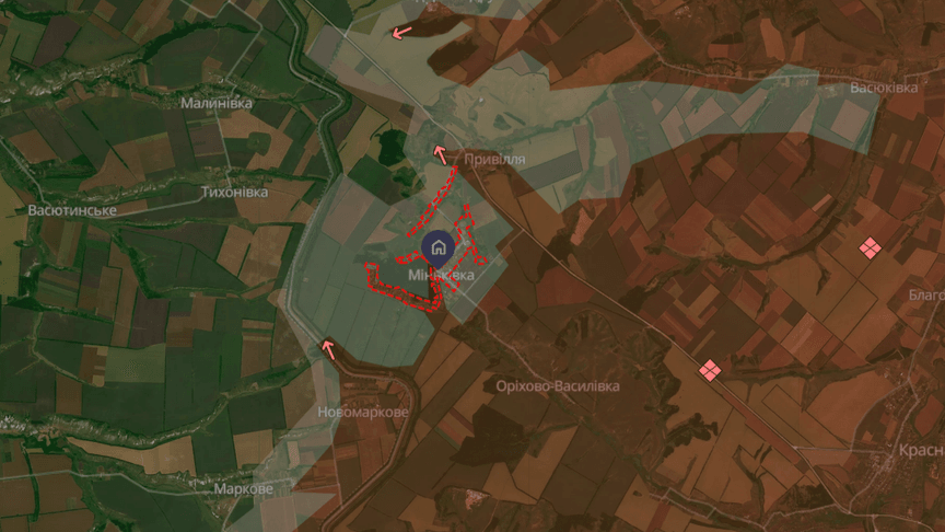 Миньковка Донецкой области на карте DeepState по состоянию на 23 марта 2026 года