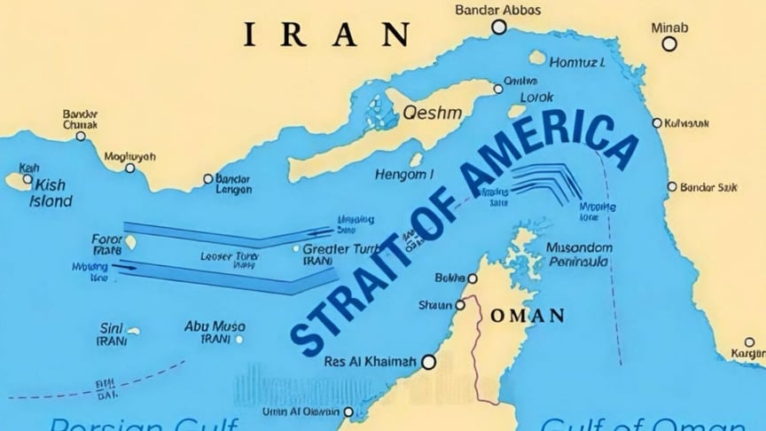 Фейкова мапа, на якій Ормузька протока підписана «Американською протокою»