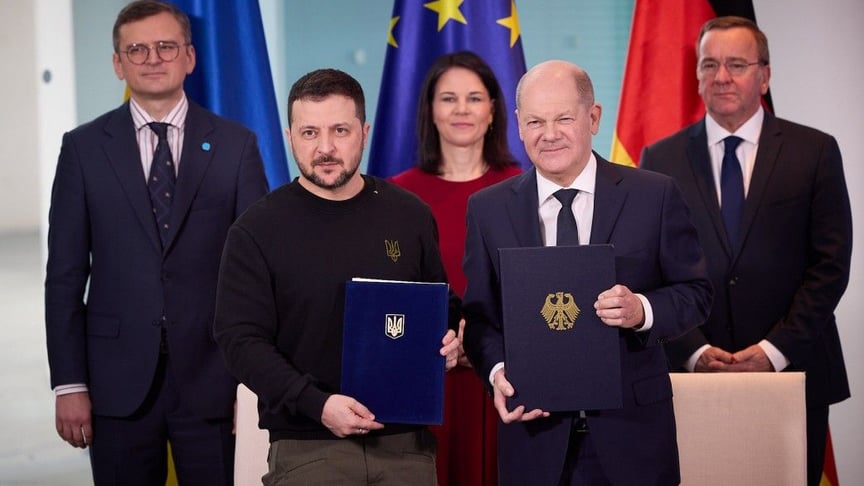 Президент України Володимир Зеленський та канцлер Німеччини Олаф Шольц, Берлін, 16 лютого 2024 року