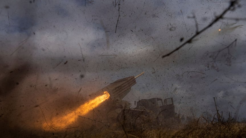 A Ukrainian Grad of the 95th Air Assault Brigade fires at Russian positions on the front line near Kreminna, March 9, 2023