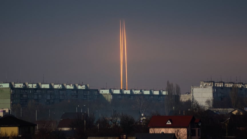 Three Russian missiles fired against Ukraine from Russia's Belgorod region are seen in Kharkiv, late on March 9, 2023