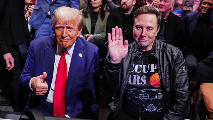 Обраний президент Дональд Трамп та Ілон Маск позують для фото під час заходу UFC 309 у Медісон Сквер Гарден, 16 листопада 2024 року в Нью-Йорку
