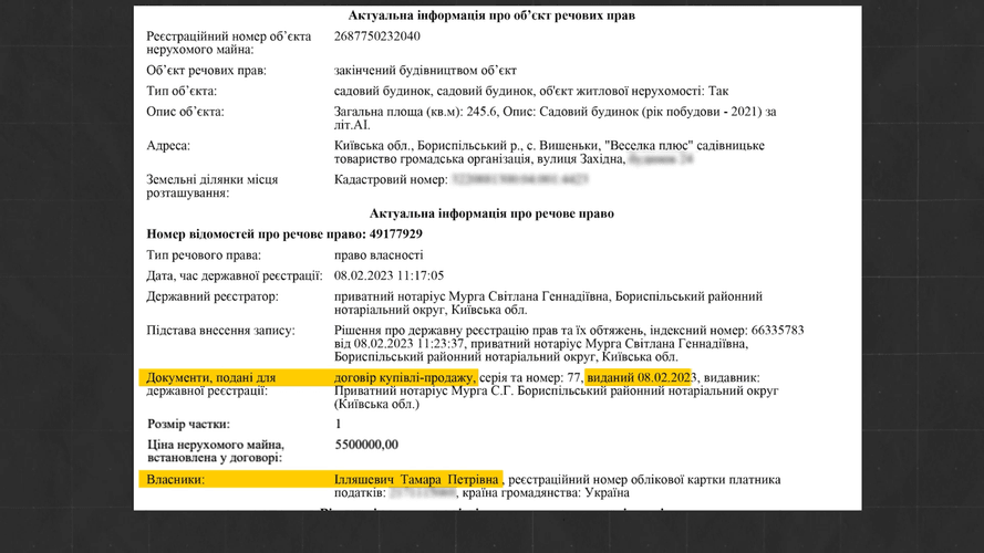 У 2023 році мати Ярослава Ілляшевича купила котедж у Riviera Zoloche DeLuxehromadske