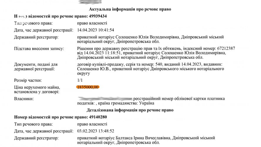 Вже у квітні 2023-го Джокер продав житло за понад 1 млн 800 тисяч гривень